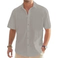 thumbnail image 1 of Busydd Plus Size Mens Shirts Casual Vacation Solid Color Linen Shirts for Men Summer Short Sleeve Lapel Button Down Shirt 4XL, 1 of 4