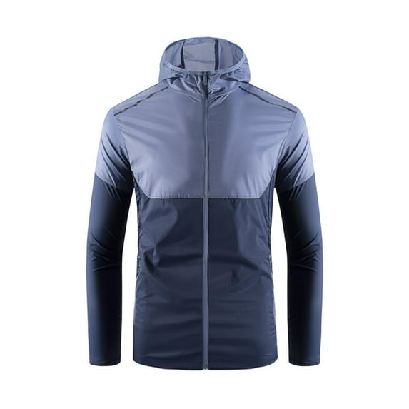 Busydd Plus Size Mens Sun Jacket M-4XL Long Sleeve Zip Up Sun Protection Jackets for Men Summer Color Block Hoodies for Men Outdoor Athletic Sun Shirts for Men with Pockets