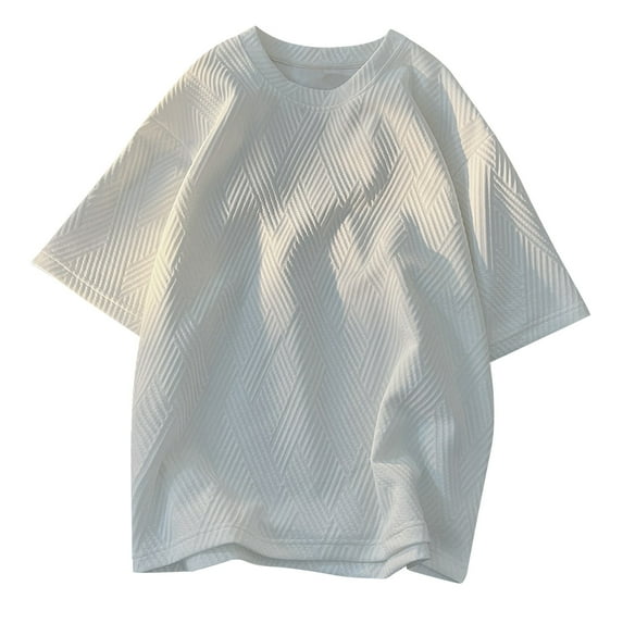 Busydd Plus Size Mens T-Shirts M-4XL Casual Stylish Ribbed Summer Tops Solid Color Short Sleeve Loose Tee Tops Comfortable Versatile Round Neck T Shirts for Man