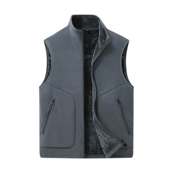 Busydd Plus Size Mens Vests Outerwear Comfortable Warm Fleece Vest Casual Fashion Solid Color Zipper Sleeveless Men's Vest with Pockets 5XL