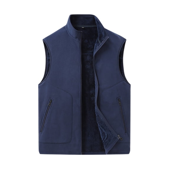 Busydd Plus Size Mens Vests Outerwear Comfortable Warm Fleece Vest Casual Fashion Solid Color Zipper Sleeveless Men's Vest with Pockets 5XL