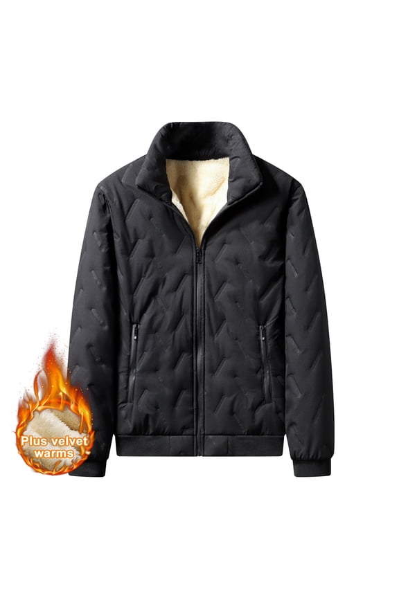 Plus Size Mens Winter Jacket Solid Color Stand Collar Puffer Jacket Casual Warm Cotton Mens Winter Coat Long Sleeve Zipper Jackets for Men with Pocket L