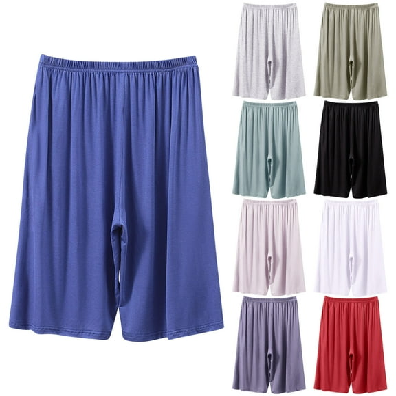 Busydd Plus Size Pajama Shorts for Men XL-5XL Casual Oversized Sleep Pants Solid Color Elastic Waist Knee Length Shorts Lightweight Comfy Baggy Summer Home Shorts