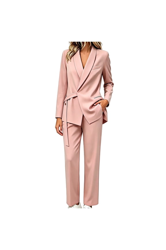 Plus Size Pant Suits for Women Comfortable Wrap Blazer and Trousers Two Piece Sets Solid Color Formal Business Casual Outfits 3XL