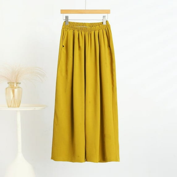 Busydd Plus Size Pants for Women Solid Color Elastic Waist Women's Pants Casual Baggy Wide Leg Pants Comfy Ice Silk Lounge Pants with Pockets 3XL