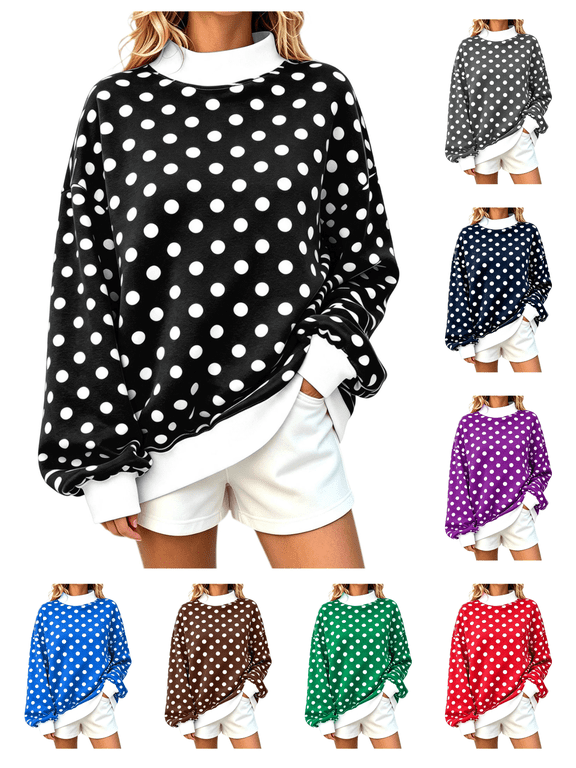 Plus Size Polka Dot Sweatshirts For Women Trendy Fall Long Sleeve Pullover Tops Casual Oversized Long Sleeve Crewneck Sweatshirt
