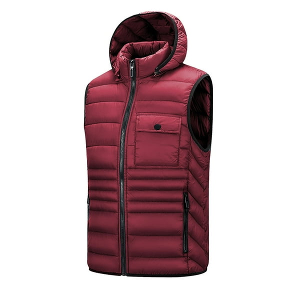 Busydd Plus Size Puffer Vest M-5XL Casual Hooded Men's Outerwear Vests Solid Color Zipper Sleeveless Puffy Vest Trendy Lightweight Warming Winter Vest Jacket with Pockets