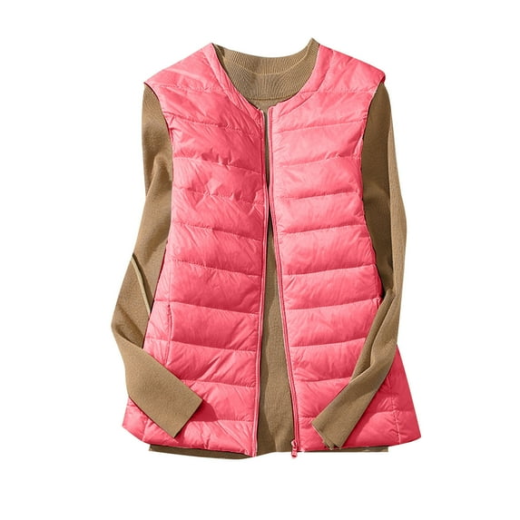Busydd Plus Size Puffer Vest Women Solid Color Zipper Winter Vest for Women Casual Oversized Round Neck Women's Outerwear Vests Fashion Warm Womens Down Vest M