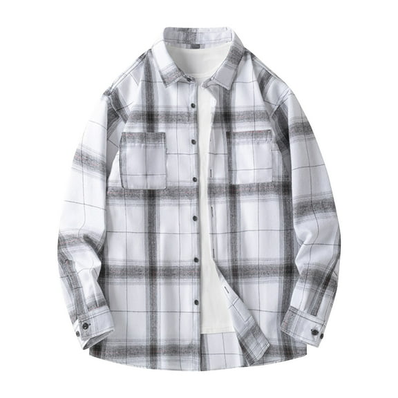 Busydd Plus Size Shirts for Men M-5XL Oversized Loose Button Up Shirts Long Sleeve Lapel Plaid Shirt Fashion Vintage Casual Shirts with Pocket