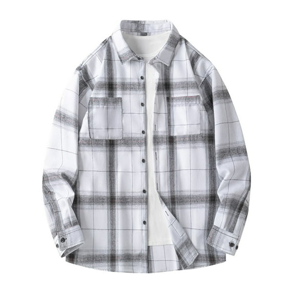 Busydd Plus Size Shirts for Men M-5XL Oversized Loose Button Up Shirts Long Sleeve Lapel Plaid Shirt Fashion Vintage Casual Shirts with Pocket