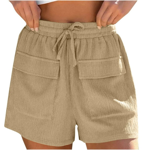 Busydd Plus Size Shorts for Women S-5XL Summer Solid Color Casual Shorts Trendy Oversized Elastic Waist Drawstring Shorts Comfy Baggy Textured Shorts with Pockets