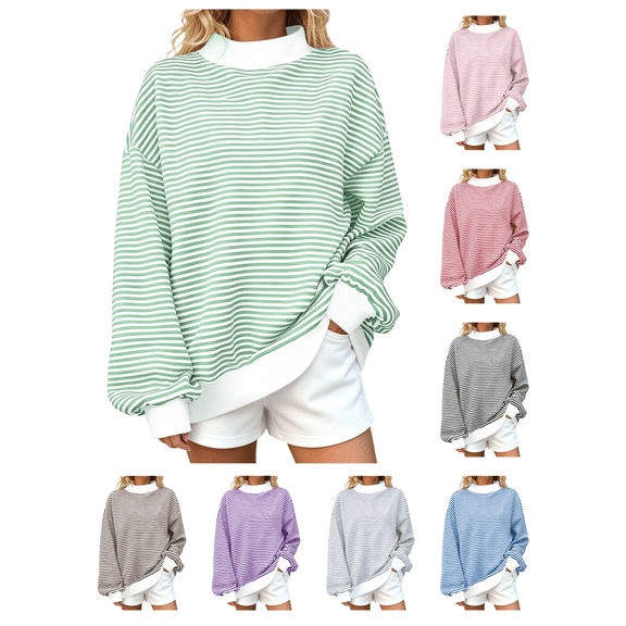 Busydd Plus Size Striped Sweatshirts For Women Trendy Fall Long Sleeve Pullover Tops Casual Oversized Long Sleeve Crewneck Sweatshirt
