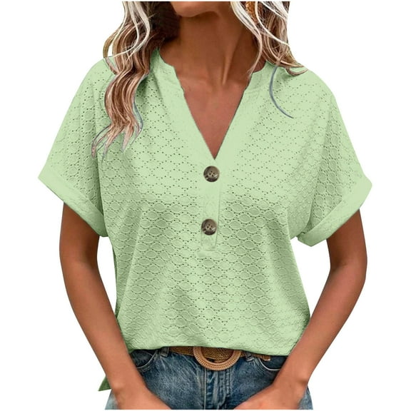 Busydd Plus Size Summer Tops for Women M-5XL Trendy Solid Color V Neck Womens Tops Casual Breathable Short Sleeve Going Out Tops Comfy Dressy Oversized Spring Tops