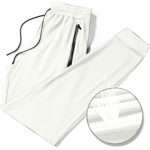 Busydd Plus Size Sweatpants for Men Solid Color Drawstring Joggers for Men Casual Stretchy Elastic Waist Ankle Pants Comfy Breathable Ice Silk Sporty Trousers 3XL