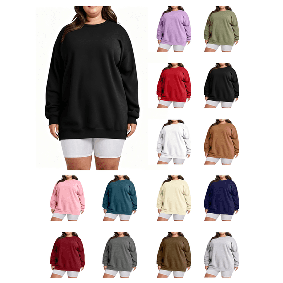 Busydd Plus Size Sweatshirt for Women Solid Color Long Sleeve Shirts for Women Casual Loose Crewneck Sweatshirts Comfortable Oversized Fall Sweatshirts 5XL
