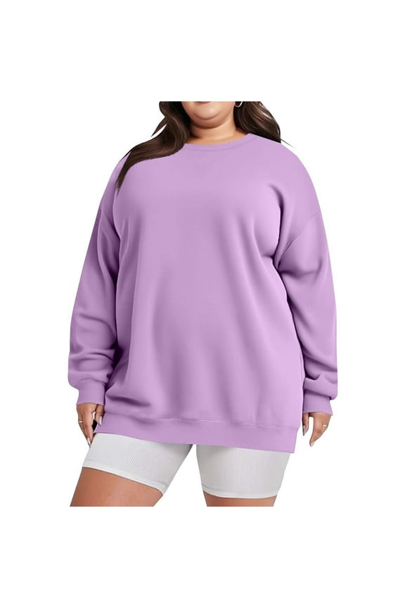 Plus Size Sweatshirt for Women Solid Color Long Sleeve Shirts for Women Casual Loose Crewneck Sweatshirts Comfortable Oversized Fall Sweatshirts XL