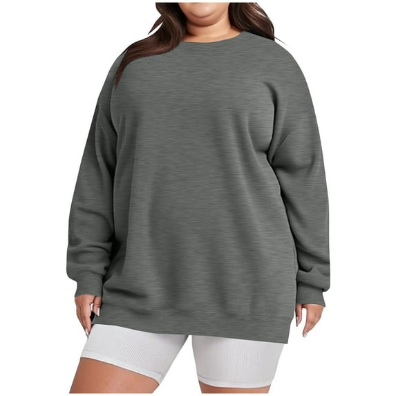 Busydd Plus Size Sweatshirt for Women Solid Color Long Sleeve Shirts for Women Casual Loose Crewneck Sweatshirts Comfortable Oversized Fall Sweatshirts XL