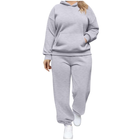 Busydd Plus Size Sweatsuits for Women Two Piece Sets for Women Long Sleeve Hoodies and Sweatpants Fashion Casual Solid Color Fleece Workout Sets for Women 2XL