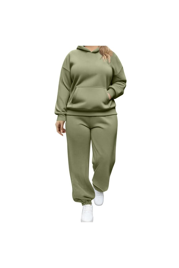 Plus Size Sweatsuits for Women Two Piece Sets for Women Long Sleeve Hoodies and Sweatpants Fashion Casual Solid Color Fleece Workout Sets for Women L