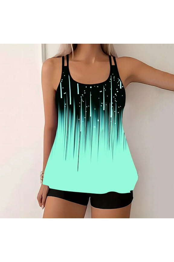 Plus Size Swimsuit for Women S-5XL Two Piece Tankini Bathing Suits Trendy Floral Print Sleeveless Swimwear with Boyshorts