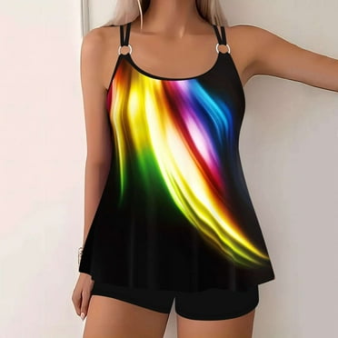 Busydd Plus Size Swimsuit for Women S-5XL Two Piece Tankini Bathing Suits Trendy Floral Print Sleeveless Swimwear with Boyshorts