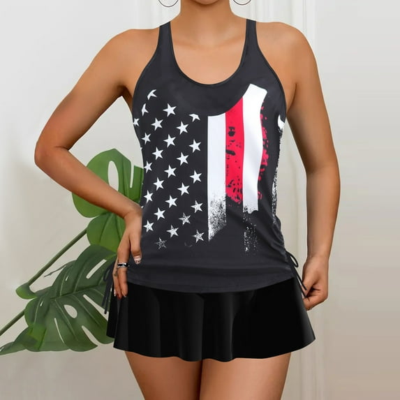 Busydd Plus Size Swimsuit for Women S-5XL Two Piece Tankini Bathing Suits Trendy Floral Print Sleeveless Swimwear with Skirt