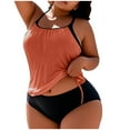 thumbnail image 1 of Busydd Plus Size Tankini Swimsuits for Women Solid Color 2 Piece Swimsuit for Women Summer Round Neck Sleeveless Padded Tops and Briefs Womens Bathing Suits Tankinis 5XL, 1 of 5