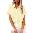 thumbnail image 1 of Busydd Plus Size Tops S-5XL Casual Button Up Cotton Linen Shirts Trendy Solid Color Short Sleeve Summer Tops Comfy Oversized Turndown Collar Blouses with Pocket, 1 of 5