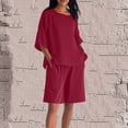 thumbnail image 1 of Busydd Plus Size Two Piece Sets for Women Casual Loose Solid Color Womens Lounge Set Fashion Comfy 3/4 Length Sleeve Tops and Elastic Waist Shorts Matching Sets Women Clothing 4XL, 1 of 9