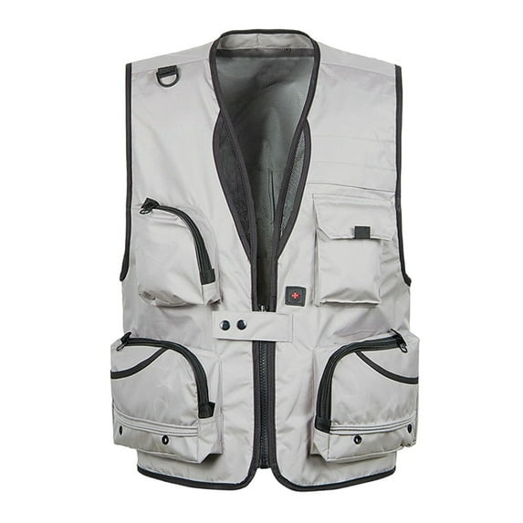 Busydd Plus Size Vest for Men Solid Color Sleeveless Men's Outerwear Vests Casual Outdoor Photography Vest Multi-Pockets Zipper Outdoor Cargo Hiking Vests 3XL