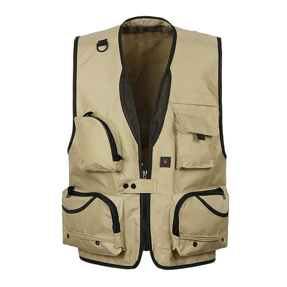 Busydd Plus Size Vest for Men Solid Color Sleeveless Men's Outerwear Vests Casual Outdoor Photography Vest Multi-Pockets Zipper Outdoor Cargo Hiking Vests XL