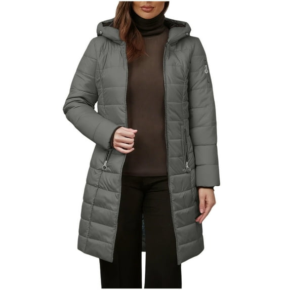 Busydd Plus Size Winter Coats for Women Comfy Warm Solid Color Cotton Quilted Jackets for Women Casual Oversized Long Sleeve Zipper Hooded Womens Puffer Jacket with Pockets 2XL