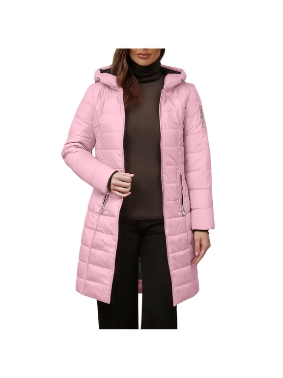 Plus Size Winter Coats for Women Comfy Warm Solid Color Cotton Quilted Jackets for Women Casual Oversized Long Sleeve Zipper Hooded Womens Puffer Jacket with Pockets 4XL