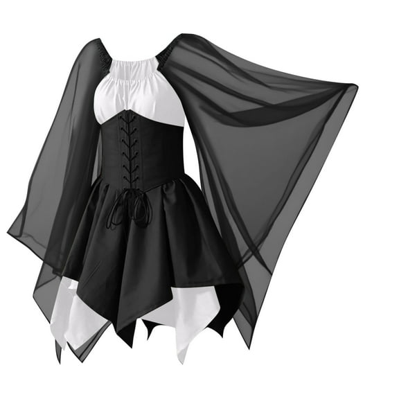 Busydd Plus Size Women Dresses Vintage Long Sleeve Medieval Dress for Women Trendy Color Block Tunic Mini Dress 2XL