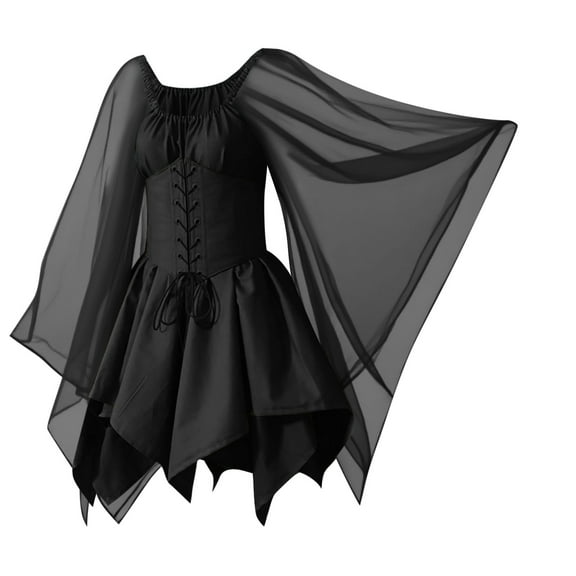 Busydd Plus Size Women Dresses Vintage Long Sleeve Medieval Dress for Women Trendy Color Block Tunic Mini Dress 5XL