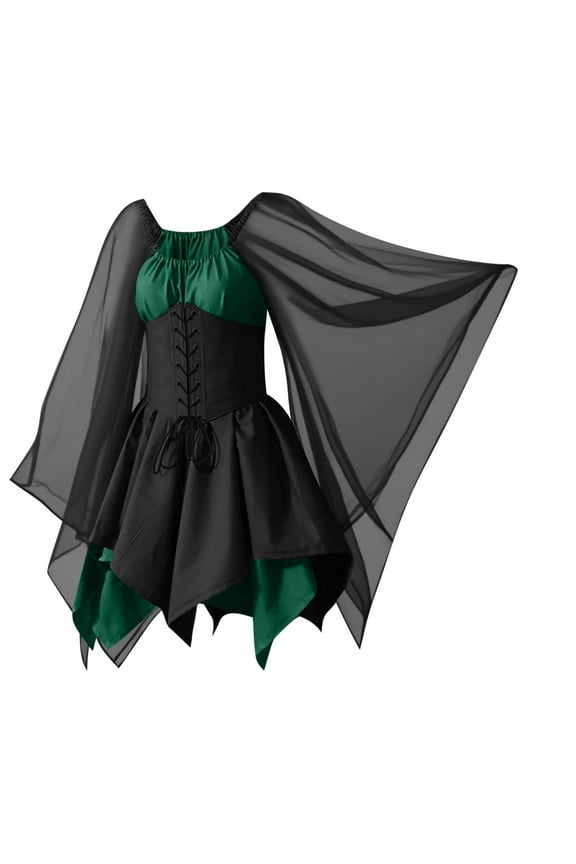 Plus Size Women Dresses Vintage Long Sleeve Medieval Dress for Women Trendy Color Block Tunic Mini Dress S