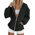 thumbnail image 1 of Busydd Plus Size Women's Zip Up Hoodies Solid Color Long Sleeve Womens Hoodie Casual Oversized Loose Fall Jackets with Pockets 2XL, 1 of 5