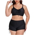 thumbnail image 1 of Busydd Plus Size Womens Bathing Suits Trendy Drawstring 2 Piece Swim Suit Round Neck Tops and Shorts Womens Swimsuits 3XL, 1 of 5