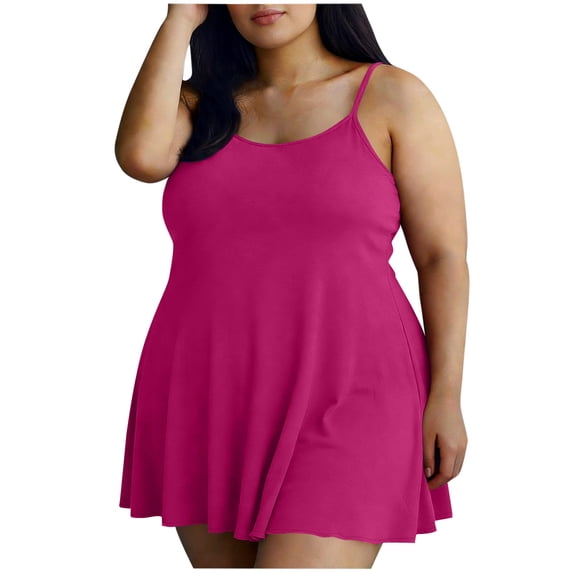 Busydd Plus Size Womens Summer Dresses Comfortable Oversized Sleeveless Spaghetti Straps Nightdress Casual Round Neck Solid Color Mini Dress L