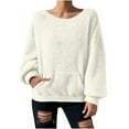 thumbnail image 1 of Busydd Plus Size Womens Sweatshirt Warm Fuzzy Fleece Crewneck Sweatshirt Casual Loose Solid Color Long Sleeve Tops for Women with Pocket L, 1 of 9