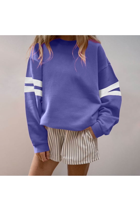 Plus Size Womens Sweatshirts Fall Fashion Striped Pullover Sweatshirt Casual Oversized Crewneck Sweatshirt Comfy Loose Womens Long Sleeve Tops 4XL