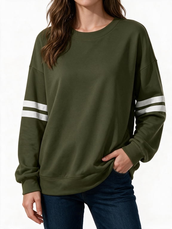 Plus Size Womens Sweatshirts Fall Fashion Striped Pullover Sweatshirt Casual Oversized Crewneck Sweatshirt Comfy Loose Womens Long Sleeve Tops L