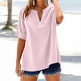 thumbnail image 1 of Busydd Plus Size Womens Tops S-5XL Casual Solid Color V Neck Summer Tops for Women Trendy Short Sleeve Going Out Tops for Women Oversized Versatile Linen Tops, 1 of 4