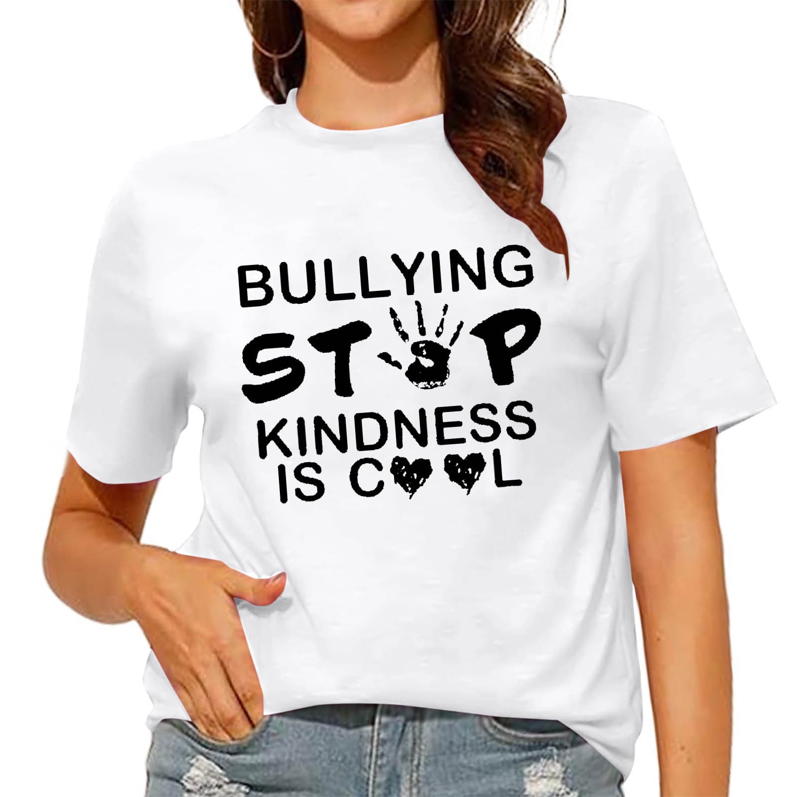 GORGLITTER Women's Asymmetrical Crop Top - Letter Graphic Tee, Short Sleeve, Streetwear Style