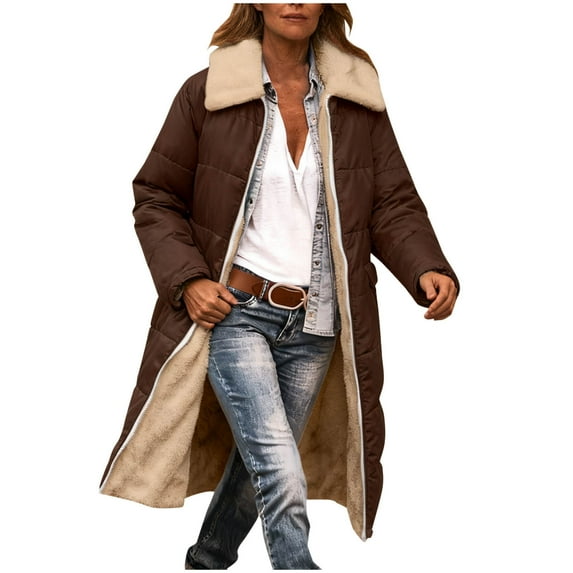 Busydd Puffer Jacket Womens Warm Comfortable Solid Color Long Womens Winter Coat Long Sleeve Zip up Hooded Womens Fleece Jacket with Pockets XL