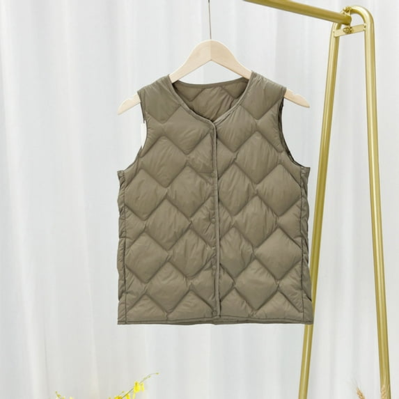 Busydd Puffer Vest Women Solid Color V Neck Puffer Jacket Casual Sleeveless Warm Womens Down Vest Fashion Button Thermal Winter Vest for Women 2XL