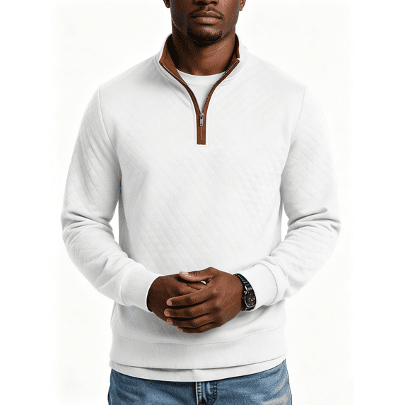 Busydd Quarter Zip Pullover Men with Quilted Texture Fashion Stand Collar Solid Color Long Sleeve Men's Sweatshirts XL