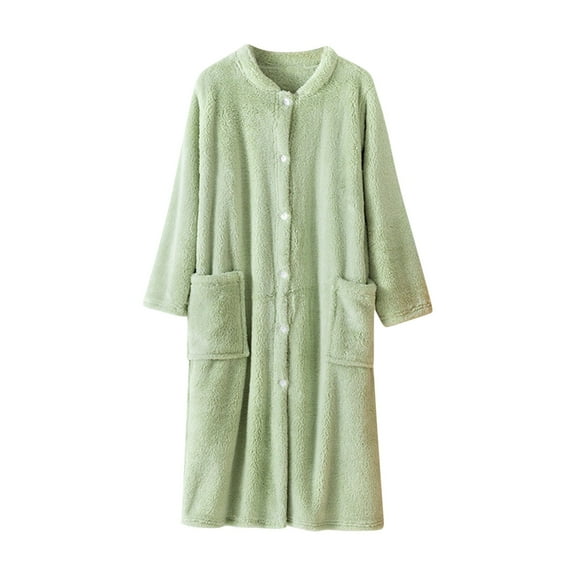 Busydd Robes for Women and Men Unisex Solid Color Warm Fleece Pajamas Soft Cozy Nightgown Knee Length Plush Bathrobe Fashion Button Up Fuzzy Robe Sleepwear with Pockets