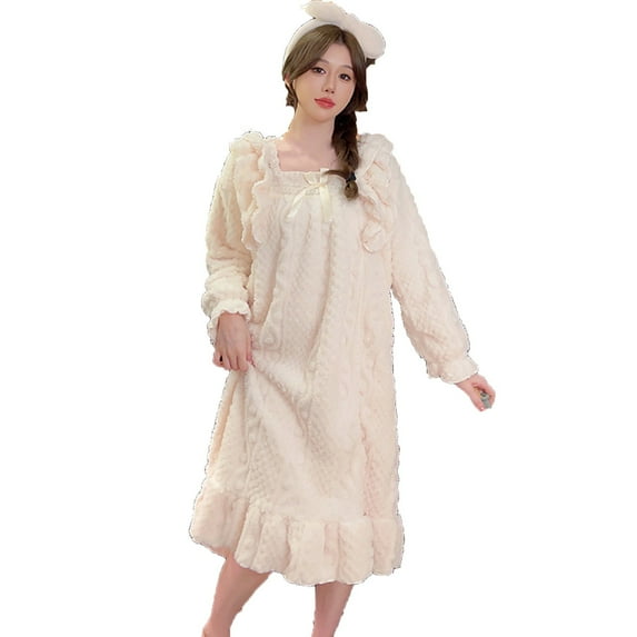 Busydd Robes for Women Fashion Solid Color Flannel Pajamas Casual Soft Warm Fleece Nightgowns for Women Cozy Elegant Nightdress Loungewear