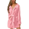 thumbnail image 1 of Busydd Robes for Women Warm Solid Color Long Sleeve Lapel Plush Fluffy Robe Comfortable Casual Adjustable Waist Tie Women's Bathrobe with Pockets 3XL, 1 of 5